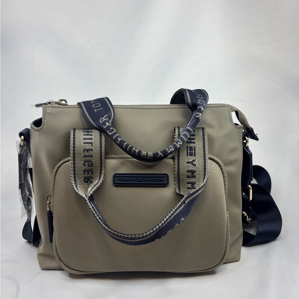 Tommy Hilfiger Olive Tote with Navy Straps